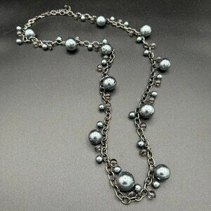 Chunky Long Necklace Satin Grey and Gunmetal Beads